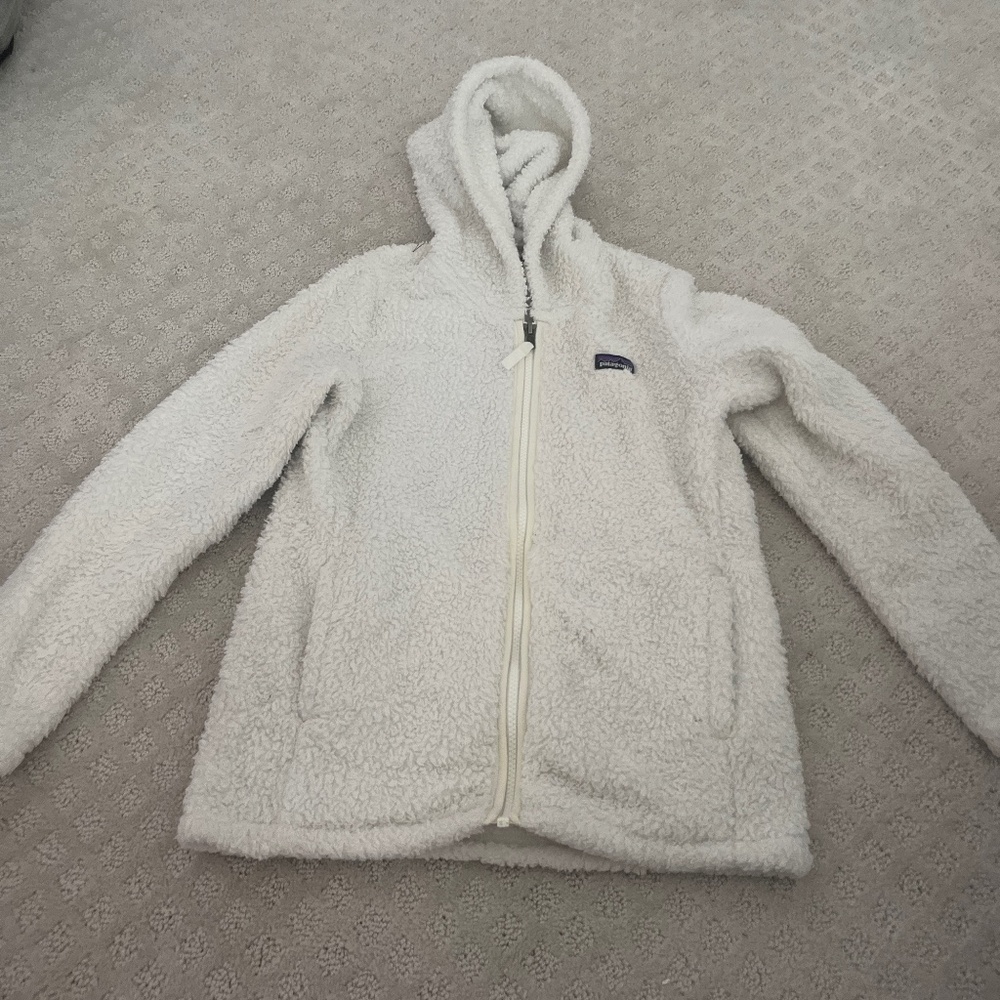kids white Patagonia zip up hoodie